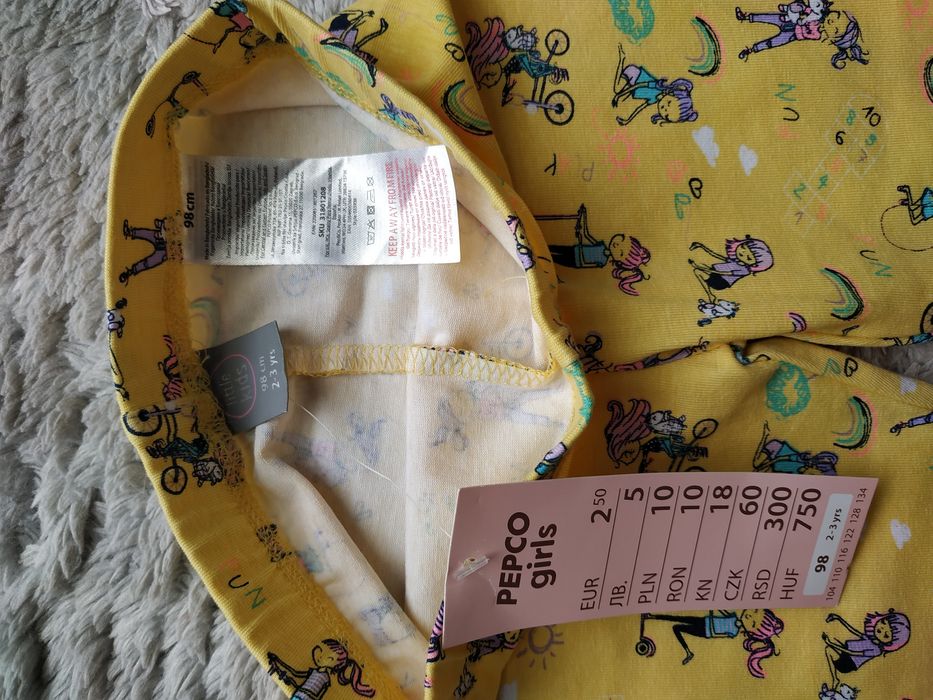 Nowe, cienkie legginsy/żółte/print/prezent/little kids/r.98