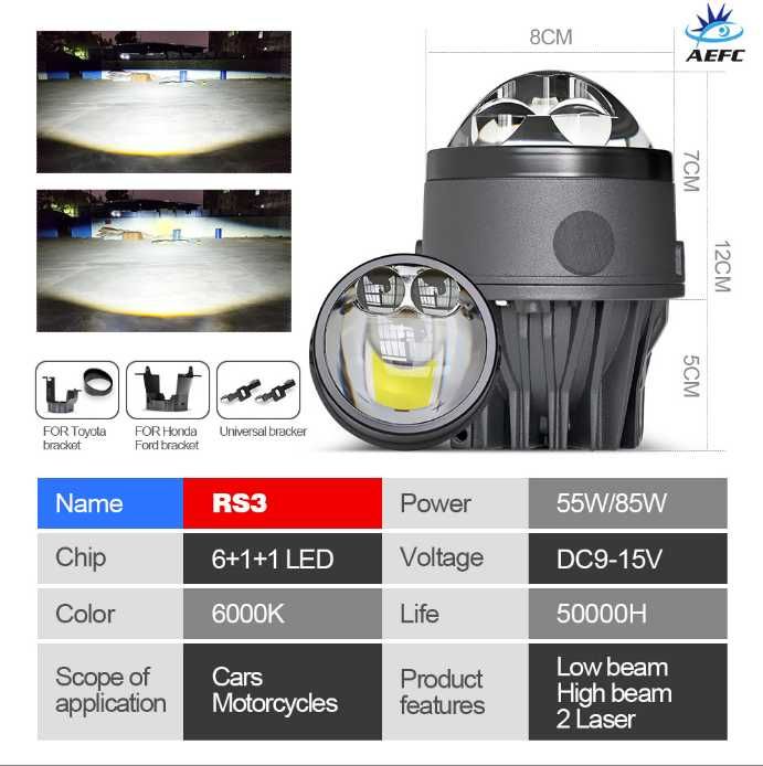 BI-LED 3 дюйма в ПТФ, светодиодные линзы дальний+ближний