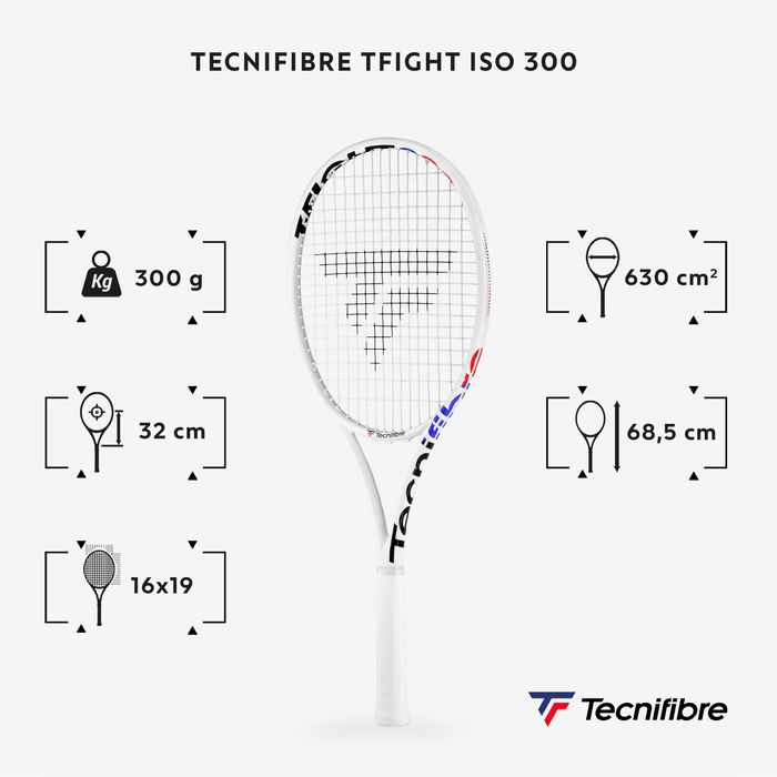 RAQUETE DE TÉNIS TECNIFIBRE T-FIGHT 300 ISOFLEX BRANCO SEM CORDAS 300g