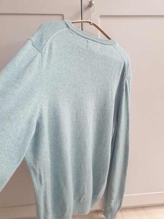 Turkusowy niebieski sweter męski 100% wełna wełniany XL 2XL M&S