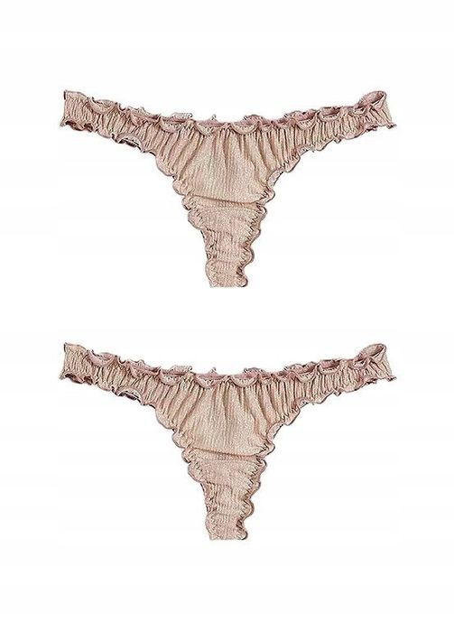 B.P.C 2-pak stringi beżowe z metaliczną nitką marszczone ^44/46