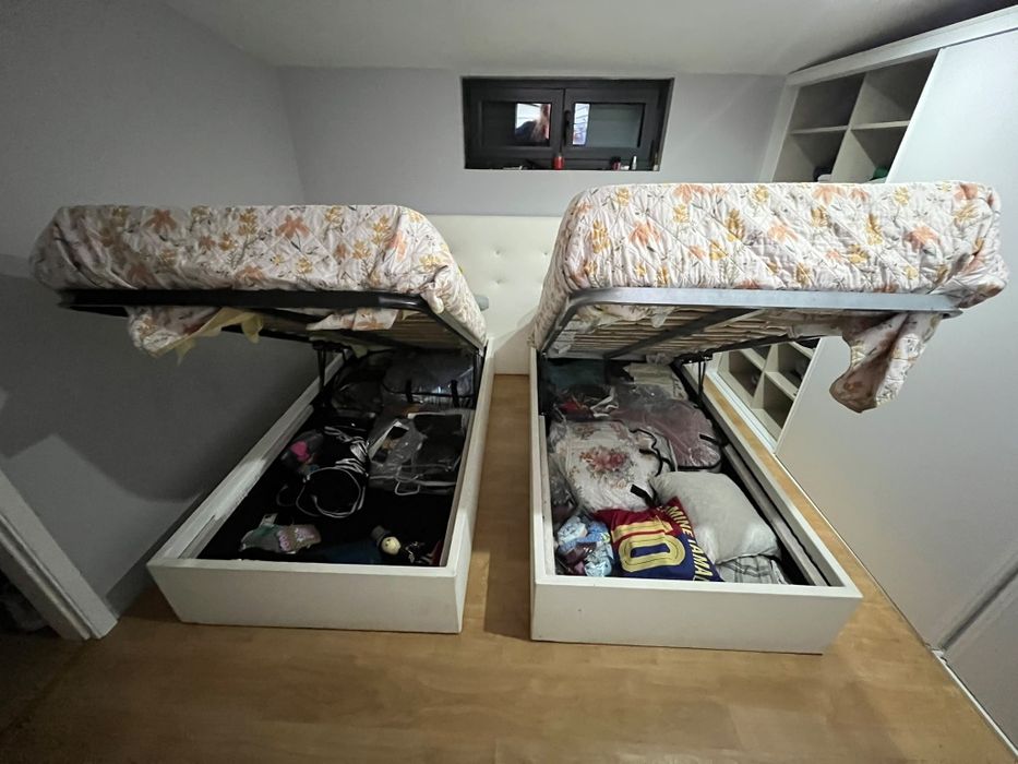 Cabeceira + 2 Camas com Estrado Elevatório c/ Colchões