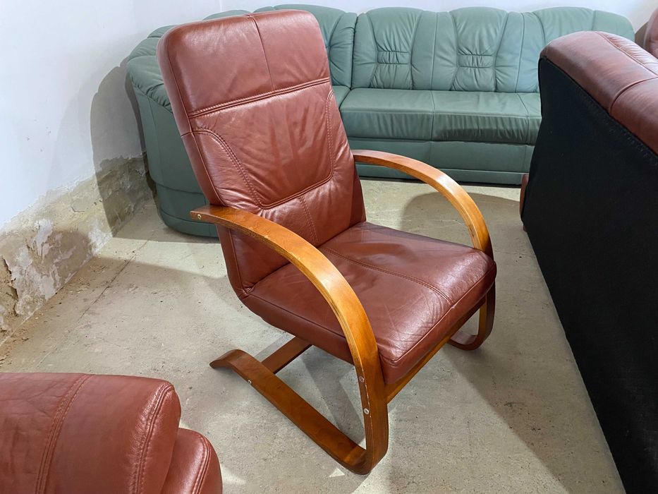 Шкіряний розкладний диван+2крісла з натуральноі шкіри