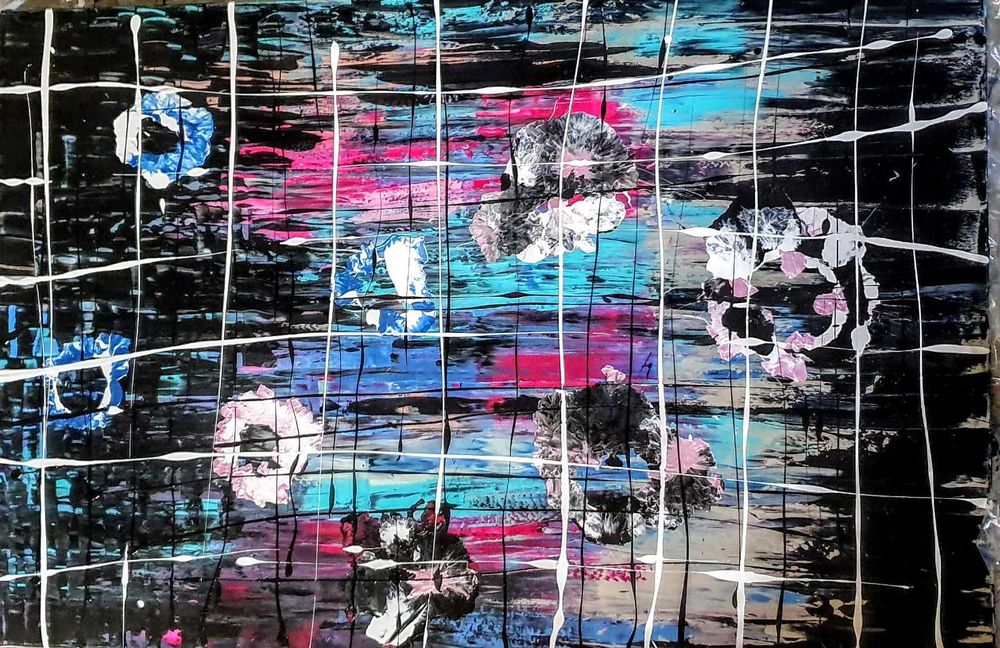 sprzedam obraz 150 /100 abstrakcja  w srebrnej ramie