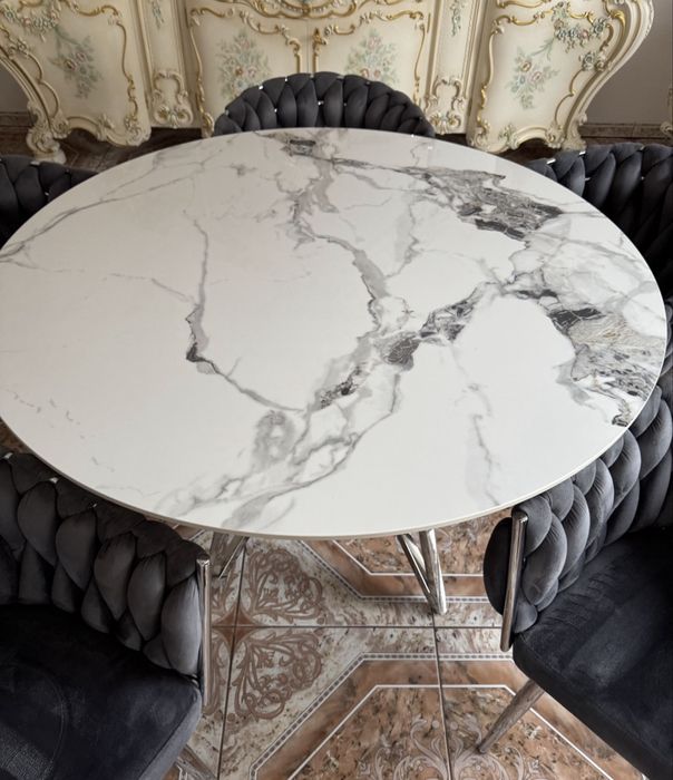 Stół Jadalny MURANO 120 cm ogrągły chromowane nogi glamour