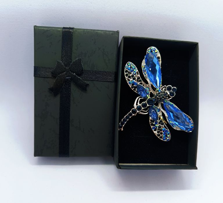 Piękna broszka ważka w pudełku.