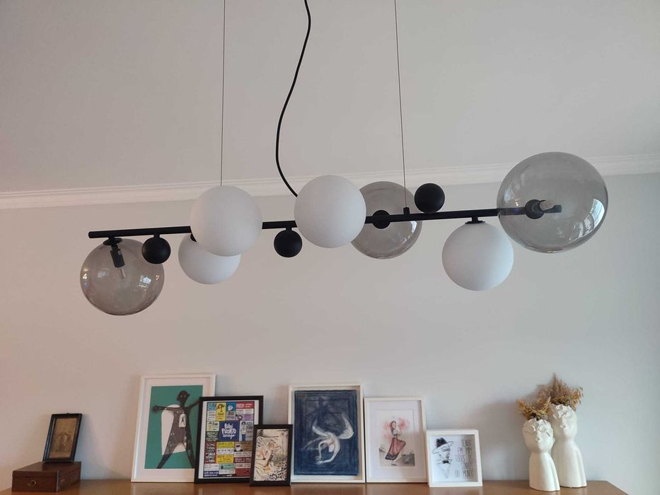 Candeeiro de teto de vidro e metal