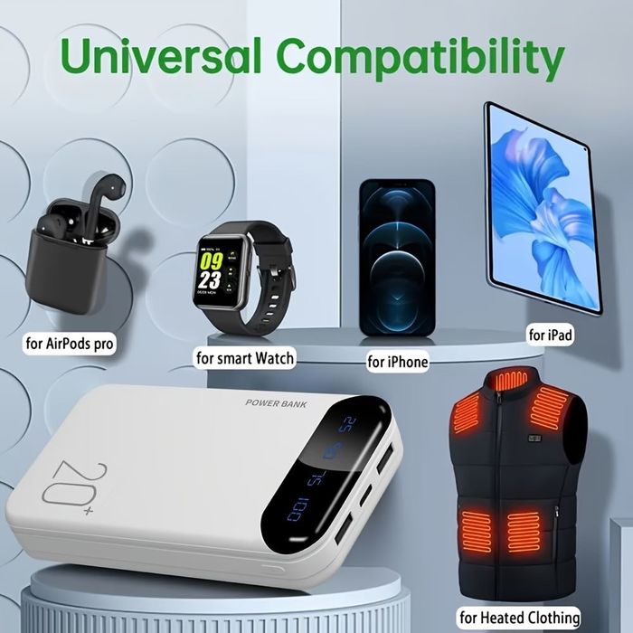 Портативный павербанк / Power Bank / Мобильная Батарея / Большой емкости / LED дисплей / 20000mAh / 5V2.1A /  USB-зарядка для андроида и айфона
