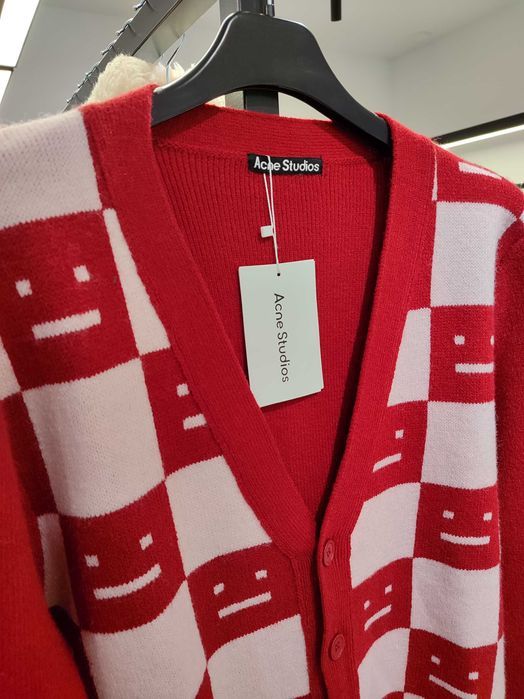 Кардиган Acne Studios Face Maglia wool cardigan Red
