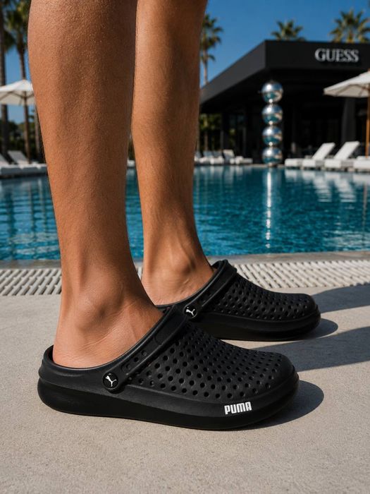 Кроксы от пума мужские черные крокси puma чорные шлепки черные мужские crocs пенные закрыте шлепанцы летняя новинка дышащие