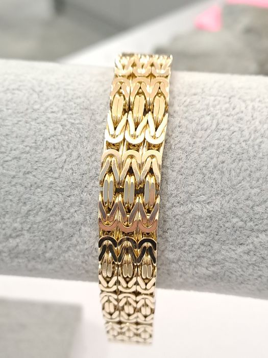 Piękna złota bransoletka splot Królewski 585 Nowa 22.5 cm 1.2 cm