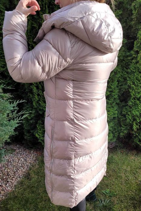 Długa damska beżowa kurtka zimowa, płaszcz - M-2XL nowa