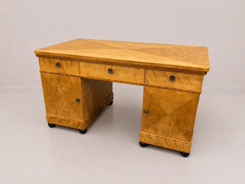 Piękne brzozowe biurko Art Deco / czeczota / dwustronne / po renowacji / gabinetowe / dowóz / wysyłka