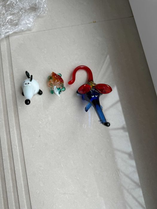 Фигурки статуэтки из цветного стекла мыш черепаха 2 шт