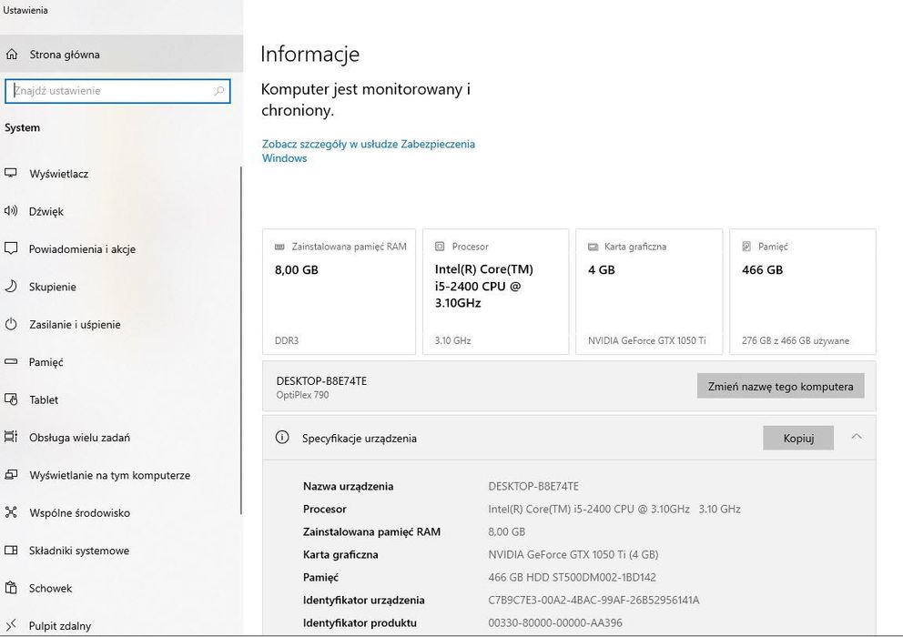 Komputer Dell Optiplex 790 Intel Core i5 + 8 gb ram + Gtx 1050 Ti