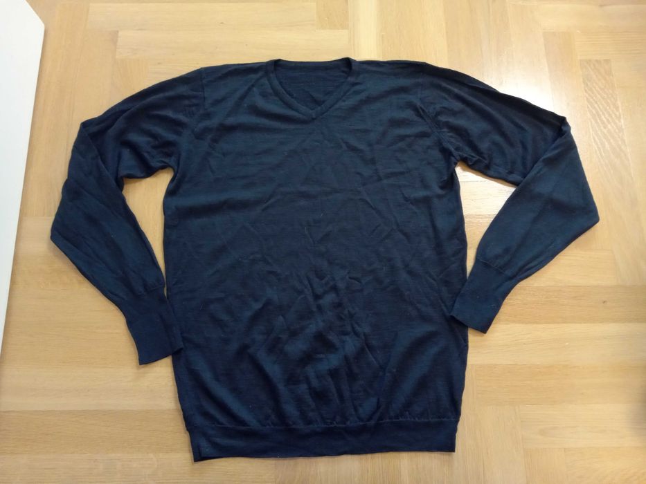 sweter granatowy 100% wełna cienki L pure new wool woolmark