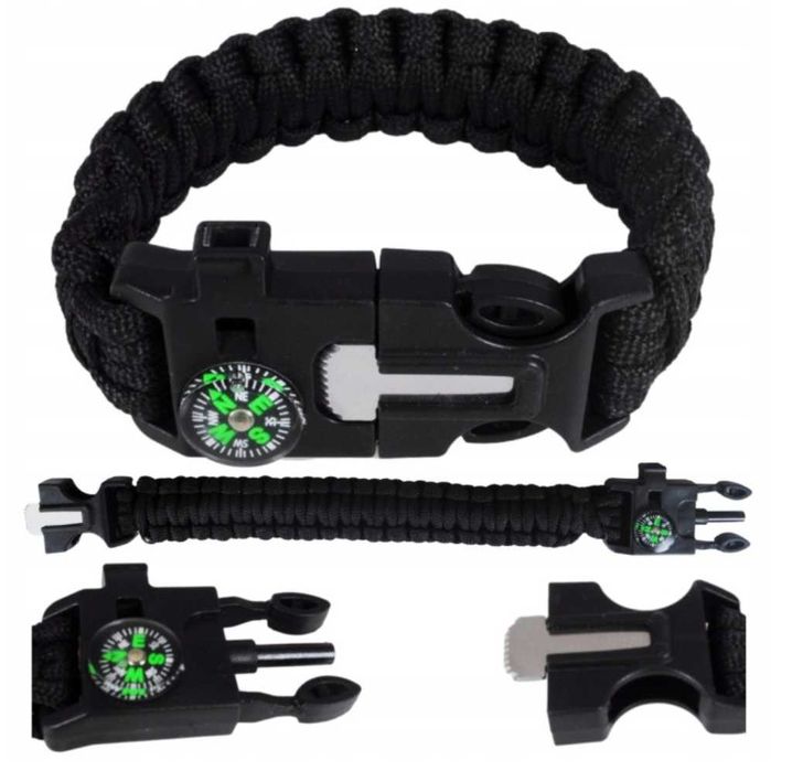 BRANSOLETKA OPASKA PARACORD 5w1 krzesiwo kompas gwizdek survival