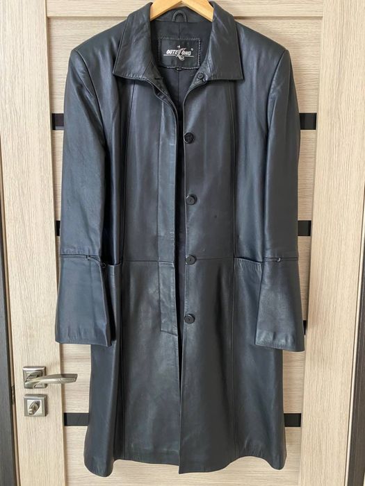 Кожаный тренч плащ женский