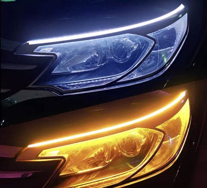 Гибкие дневные ходовые огни 30 см, белые и жёлтый поворот