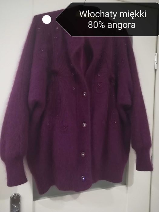 Piękny płaszcz sweter ALPAKA z wełny angory r. 44