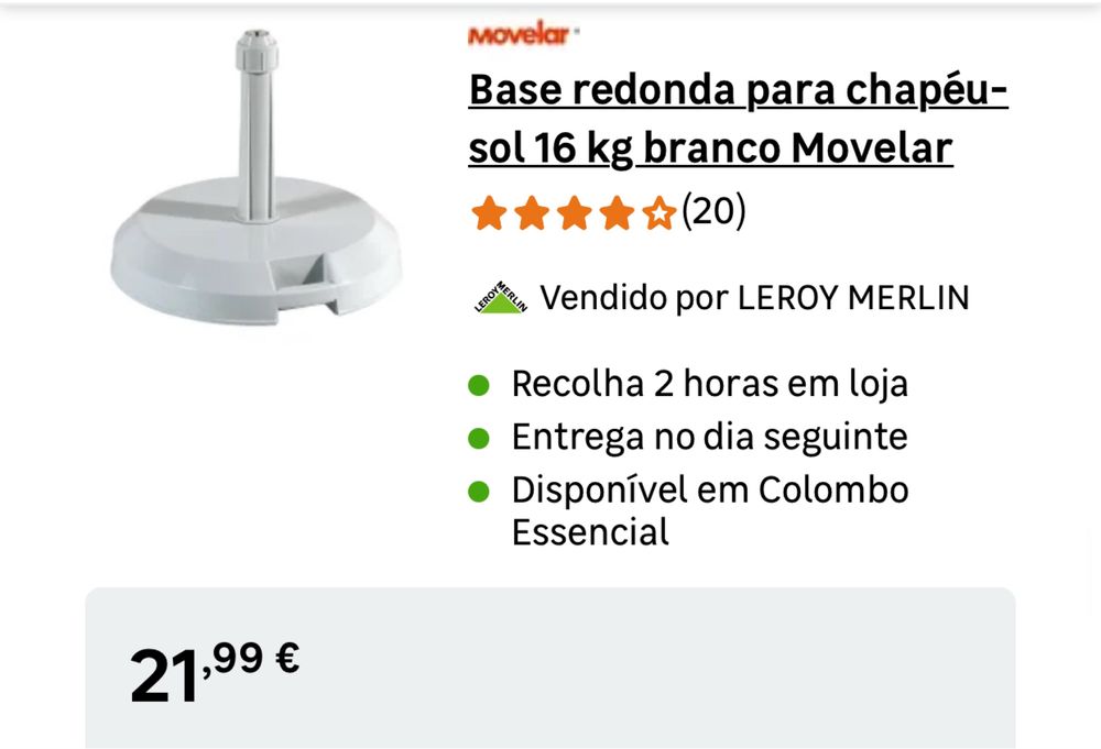 Peso base para chapéu guarda sol