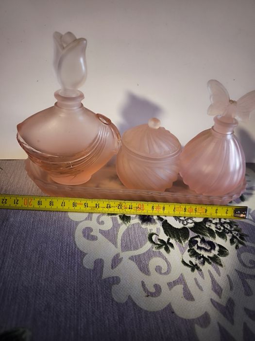 Vintage vidro acetinado rosa fosco 4 peças