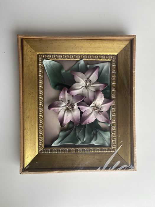 Картина ручной работы, цветы из натуральной кожи