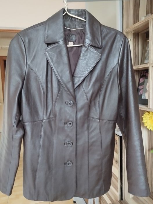 Коричневый шкіряний піджак