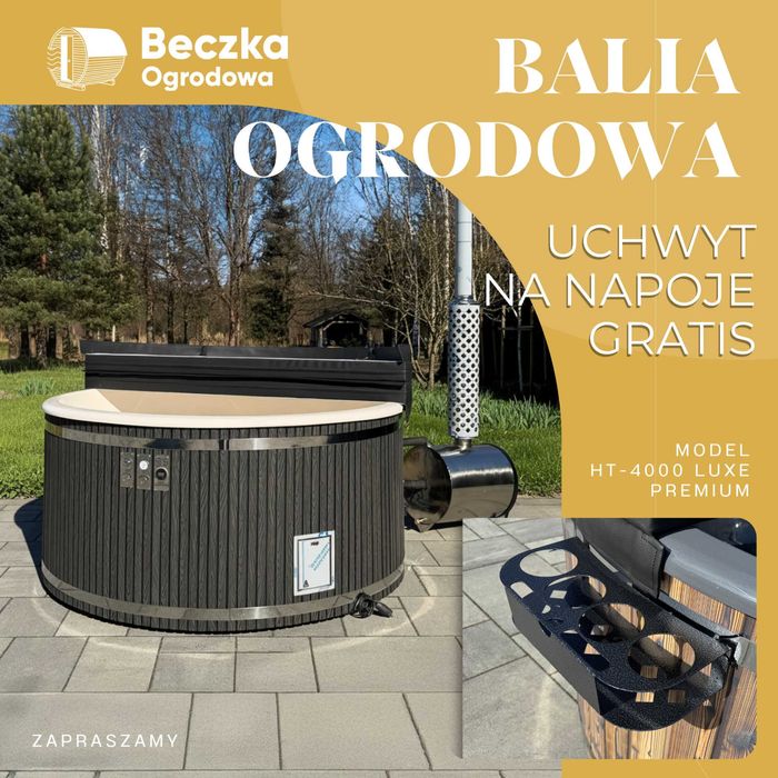 Balia Ogrodowa z piecem na drewno, WPC, nowy model, LED, hydro i aero