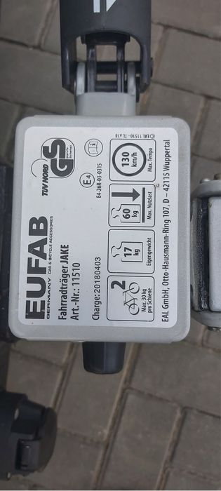 Bagaznik rowerowy na hak Eufab Jake 60kg uchylny zabezp