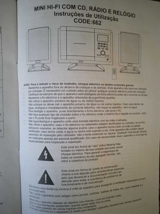 MINI Hi-Fi com Leitor de CD's, RÁDIO e RELÓGIO