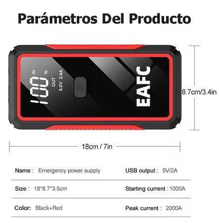 Booster Bateria Auxiliar para carro | 2000A 12V | Luz  | Power Bank