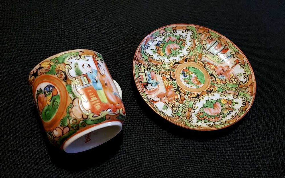 Conjunto chávena e prato de café louça Mandarim China