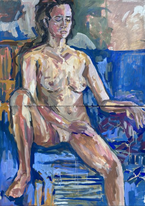 Obraz olejny "Modelka" na dwóch tekturach malarskich 140x100