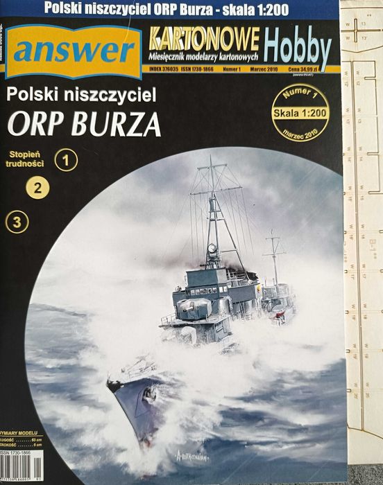 Model kartonowy Answer 1/2010 niszczyciel ORP BURZA + wręgi