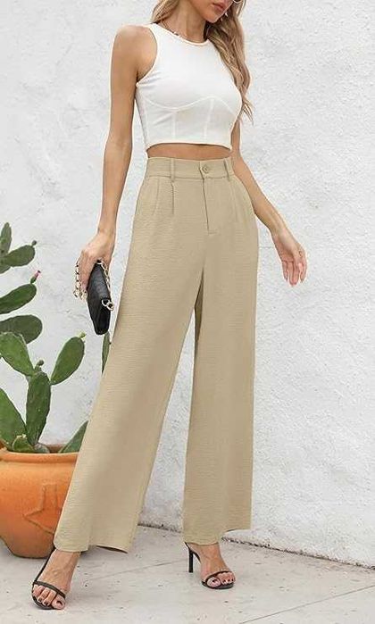 BEIGAI spodnie damskie XL szerokie nogawki wysoki stan eleganckie