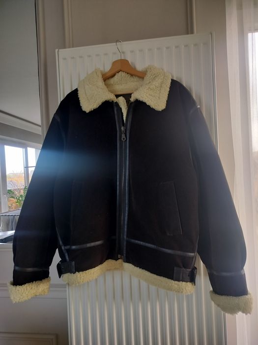 Zamszowy brązowa kurtka pilotka brązowy z kożuszkiem XL