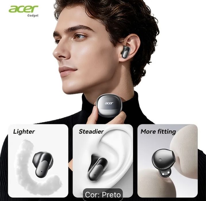 [Acer] Modelo novo 2025 Fone de Ouvido Sem Fio TWS Grave Pesado Estéreo + Cancelamento de Ruído de Fala Ultra Longa Duração Esportes Corrida