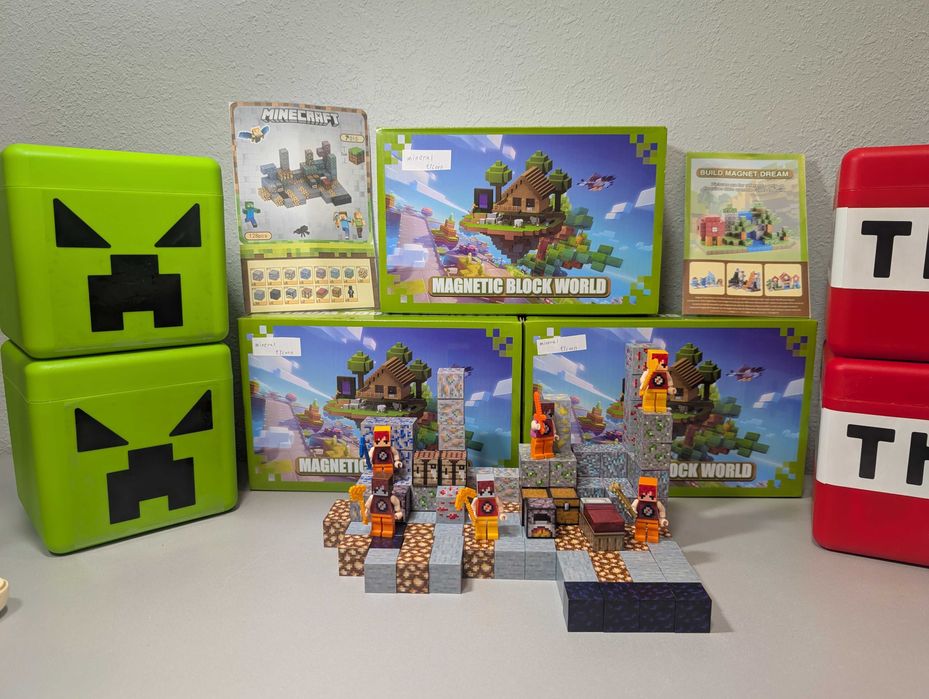 Магнітний Конструктор Minecraft 128шт + 8 Фігурок Майнкрафт Кристали