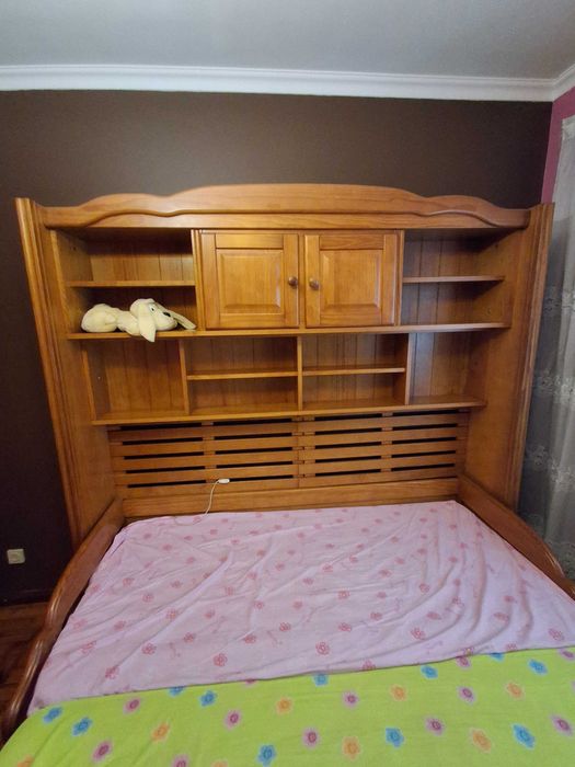 Quarto estudio em pinho cama secretária guarda fatos