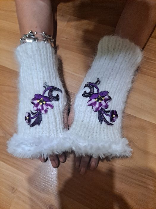 Rękawiczki mohair recznie robione eleganckie  unisex