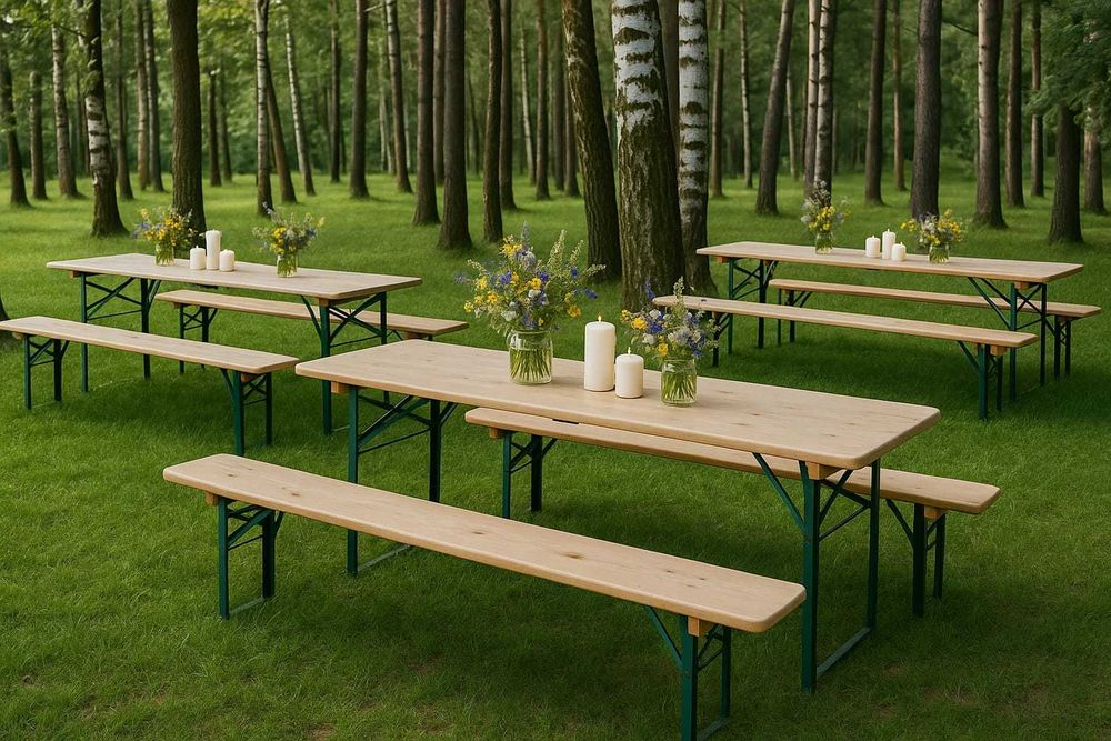 Stoły biesiadne i ławostoły HIT białe - wynajem na imprezy / eventy