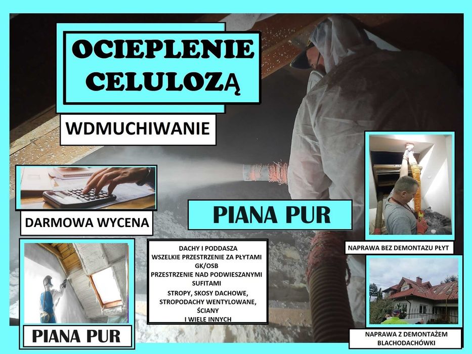 Wdmuchiwanie celulozy, Naprawa Dachu Po Kunie, Piana Pur, Polimocznik