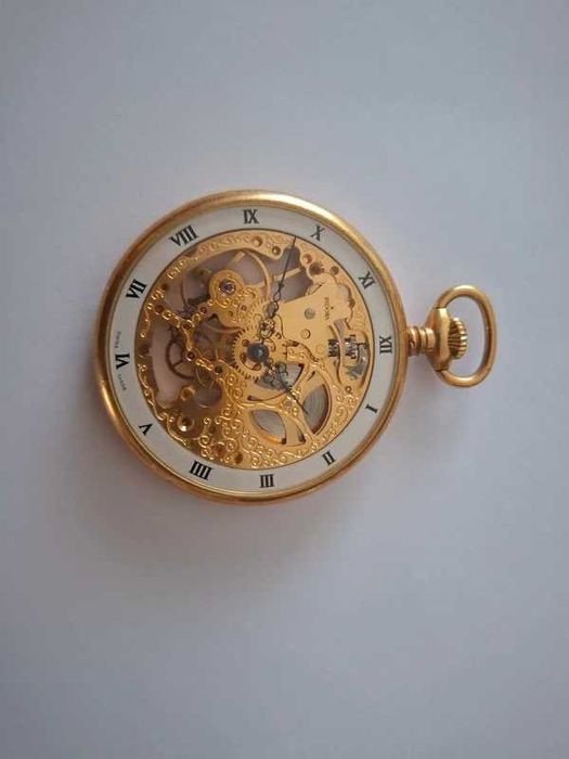 Relógio de bolso Indora mecânico skeleton dourado – Swiss Made