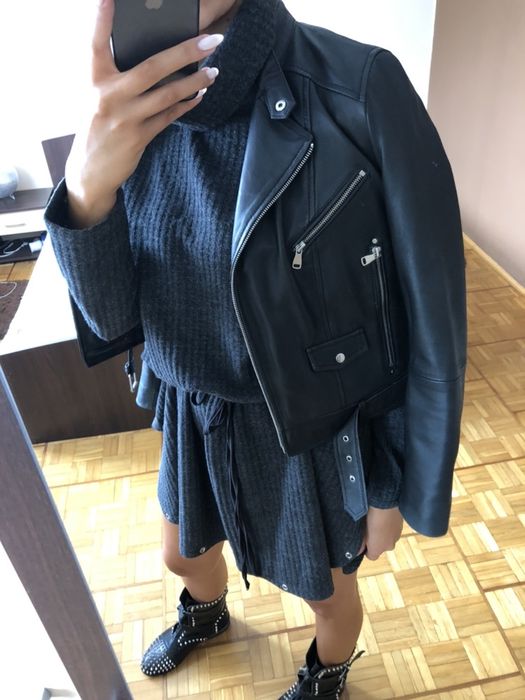 Zara skóra naturalna biker sprzączka kurtka ramoneska pasek