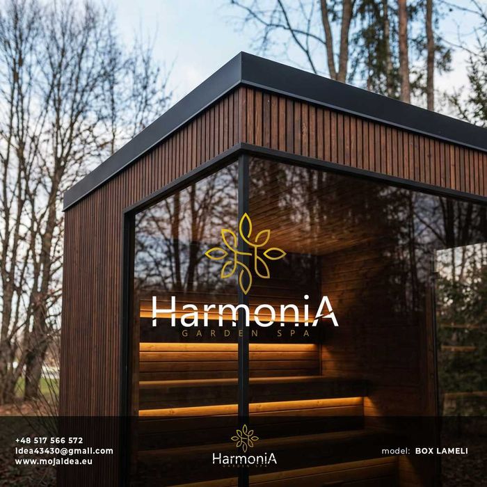 Sauna PANORAMA Ogrodowa Fińska Ocieplana Termo-drewno Premium piec Harvia