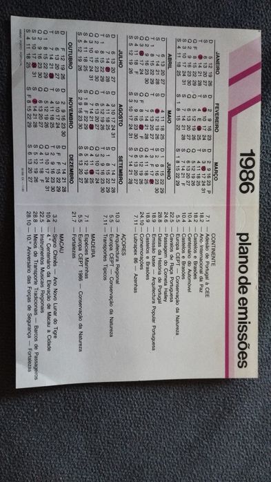 Calendário de 1986 - Adesão de Portugal à CEE - emitido pelos CTT