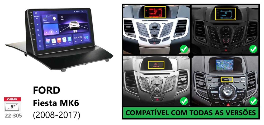 (NOVO) Rádio 2DIN • Ford Fiesta (2008 a 2017) MK6 • Android [4+64GB]