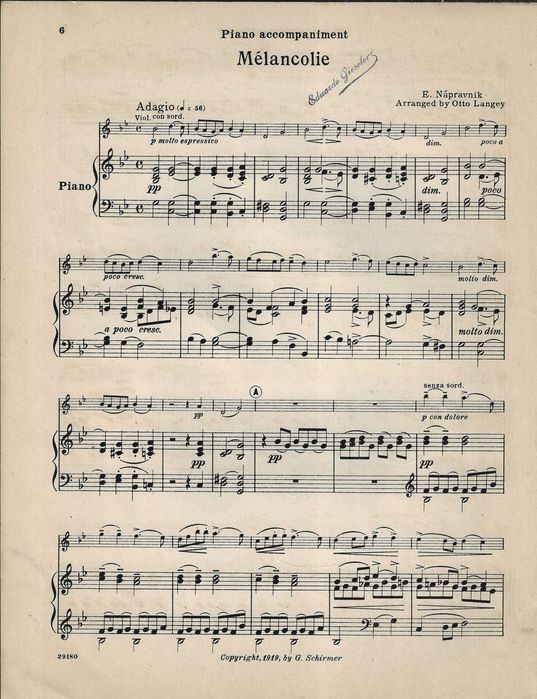 Partitura Antiga Clássica (1919) - Edvard Grieg / E. Napravnik