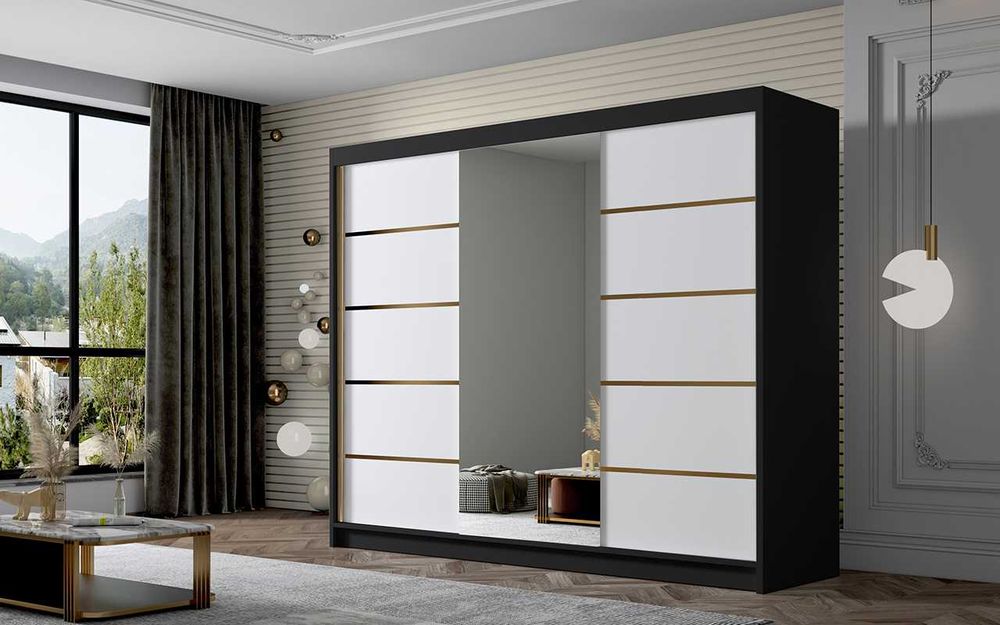 SZAFA przesuwna ARIA VI 250 cm lustro ZŁOTE UCHYWTY LUSTRO